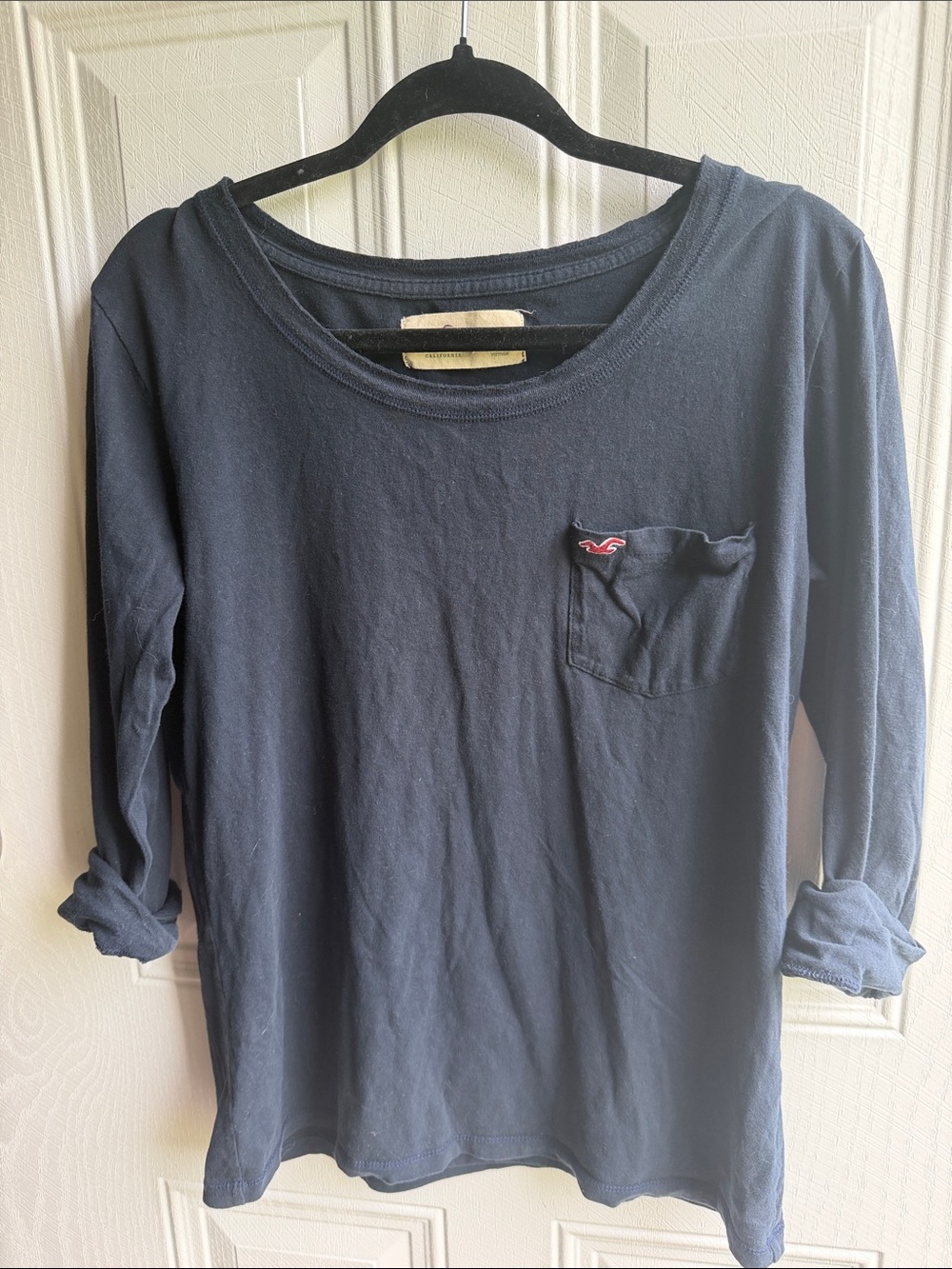 Hollister Navy Pocket Tee Long Sleeve Shirt Basic Casual Y2K Top Size Large